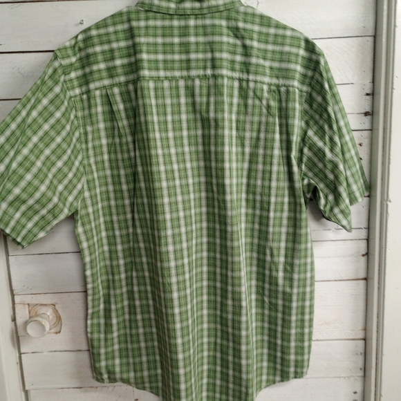 Wolverine Button Down Shirt Mens Large Green Cotton Blend Plaid Short Sleeve - Picture 7 of 9